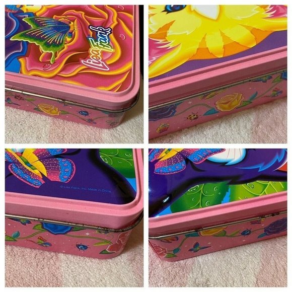 Vintage Lisa Frank Kittens Flowers Butterflies Jumbo Empty Collectible Tin - Picture 3 of 10